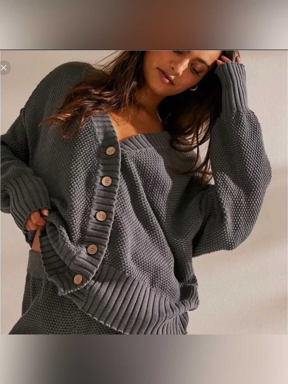 Free People FP Beach Cardi Oversized Gray Button Front Cardigan Sweater Small